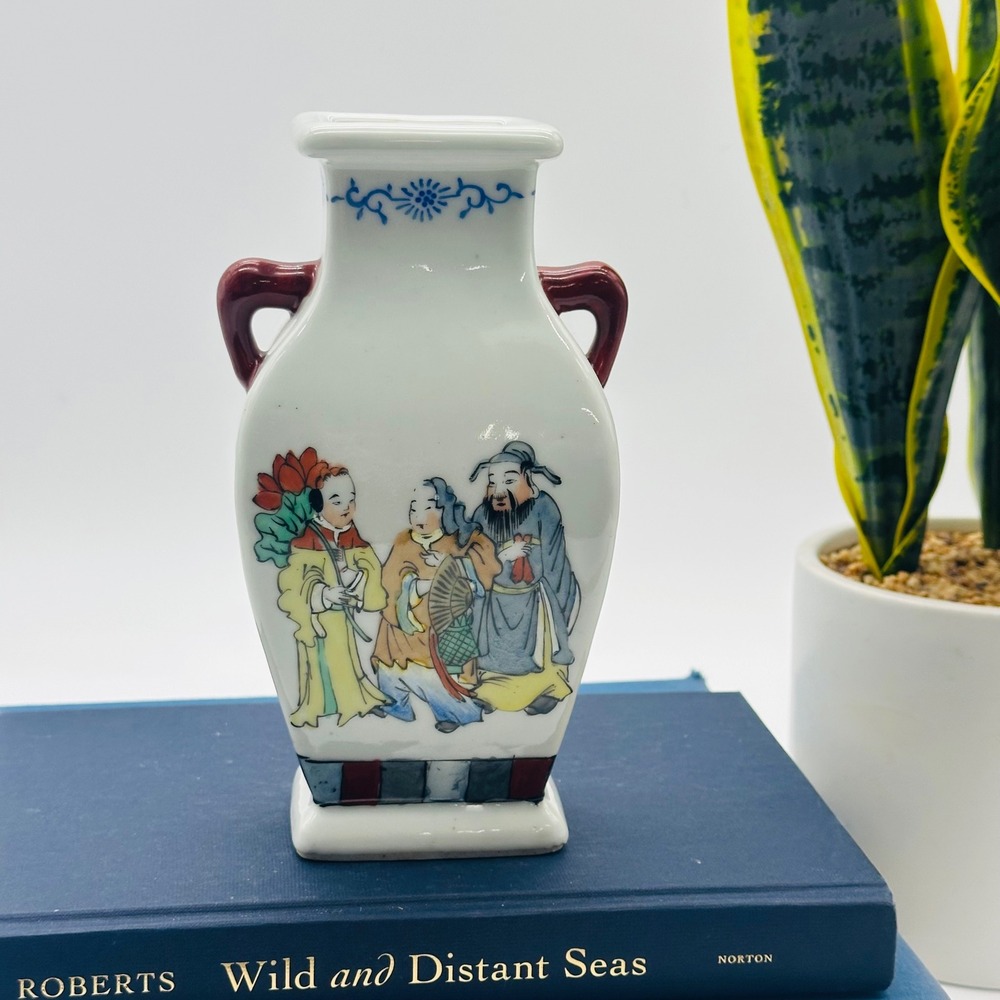 Shanghai Vintage Porcelain Vase Immortals Hand Painted 7"